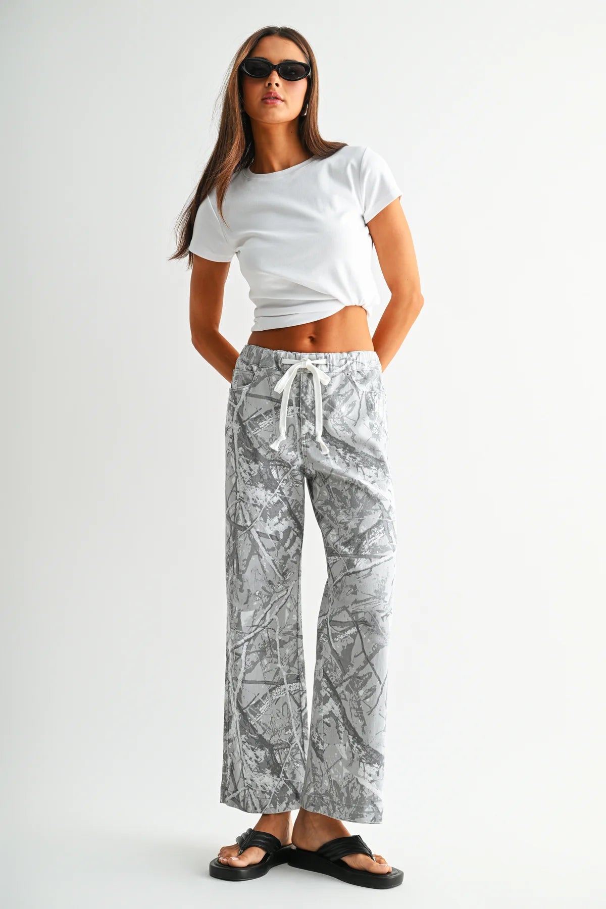 Frosted Camo High-Rise Wide Ankle Joggers