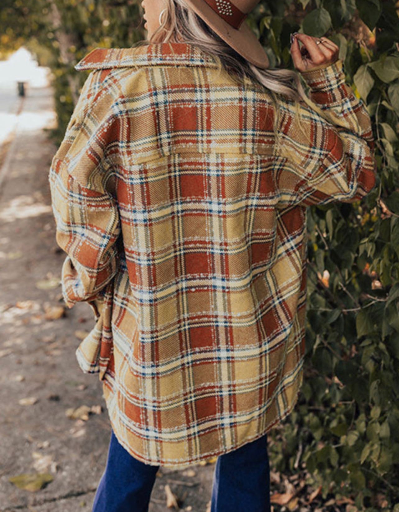 Oversized Flap Pockets Plaid Shacket