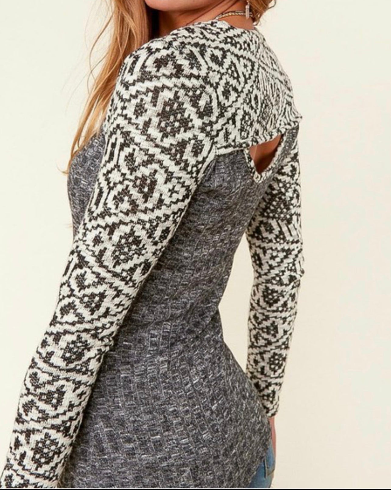 Aztec loop cut neck top