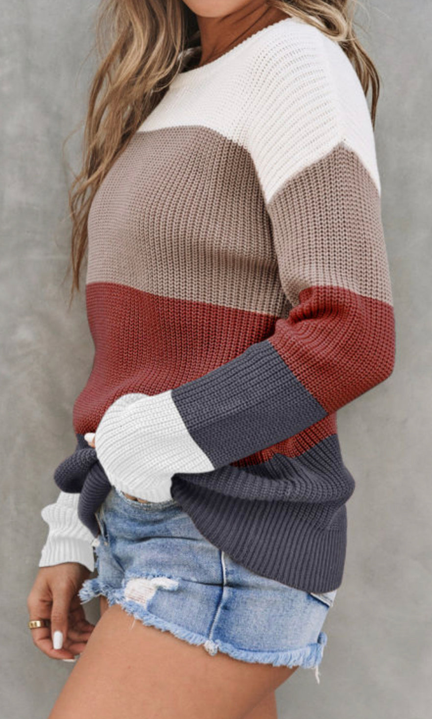 Color Block Knitted O-neck Pullover Sweater