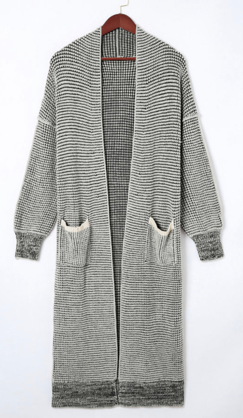 Gray Textured Knit Pocketed Duster