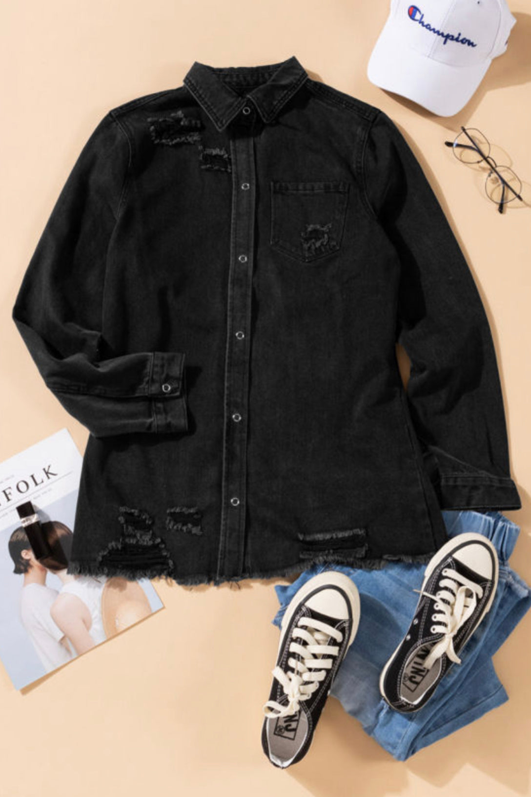 Black Ripped Denim Jacket