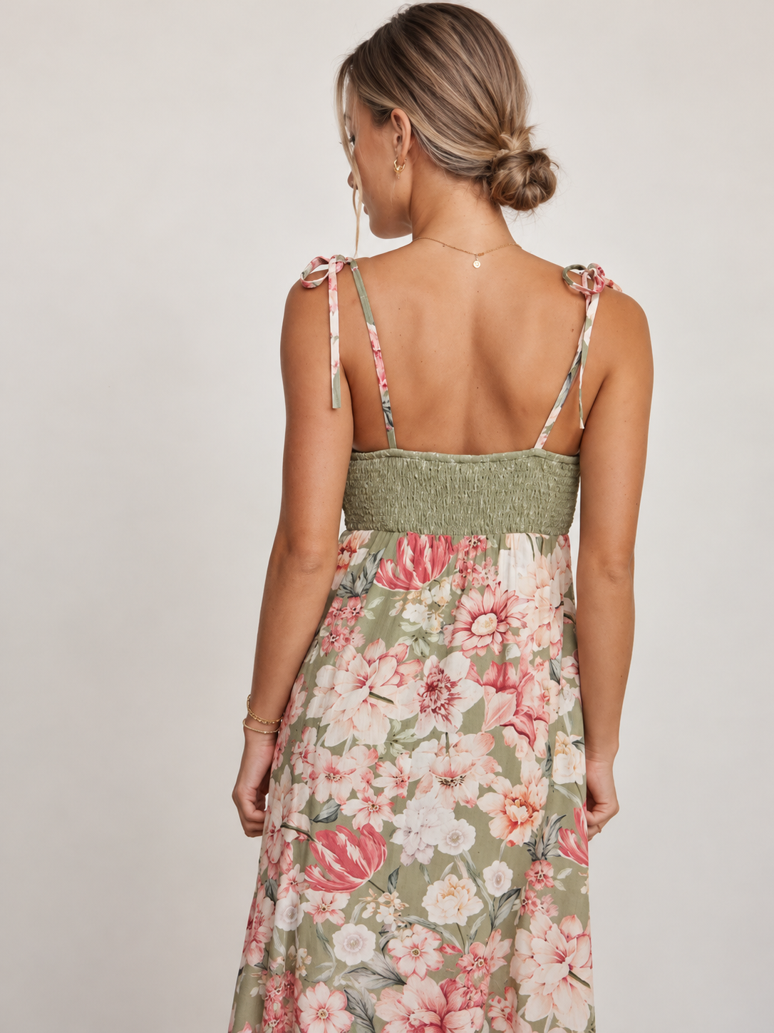 Floral & Lace Patchwork Tie Strap Maxi Dress