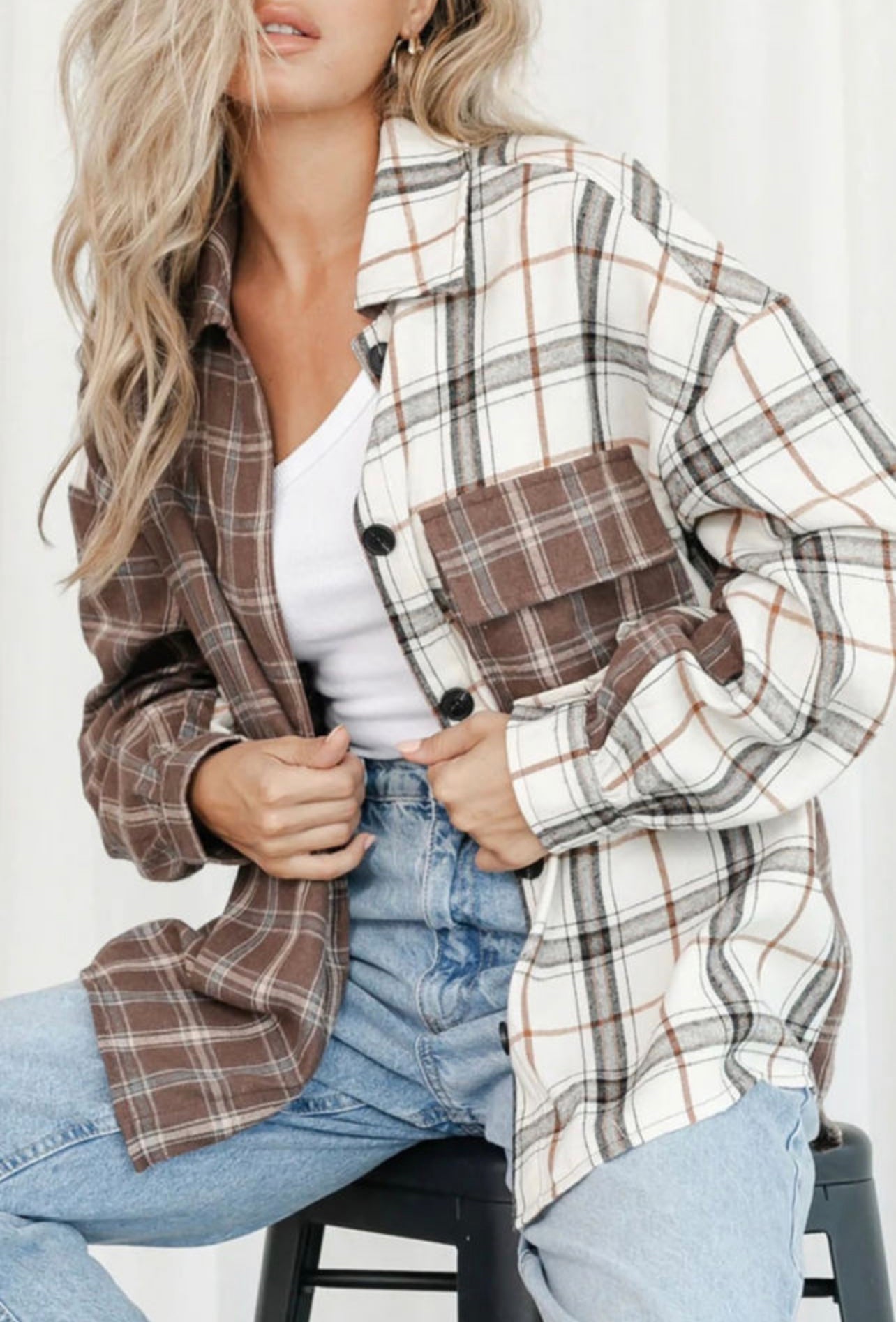 Brown Mixed Plaid Soft Oversized Shirt