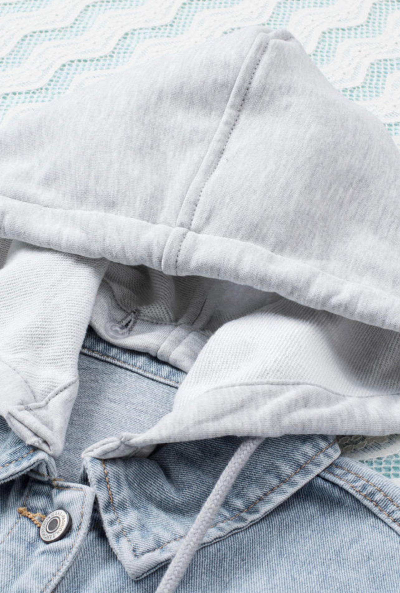 Sky Blue Button Closure Ripped Hooded Denim
Jacket