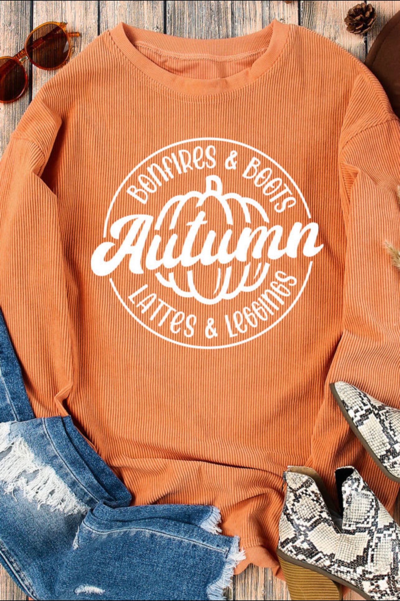 Orange Autumn Pumpkin Graphic Print Corded
Oversized Sweatshirt