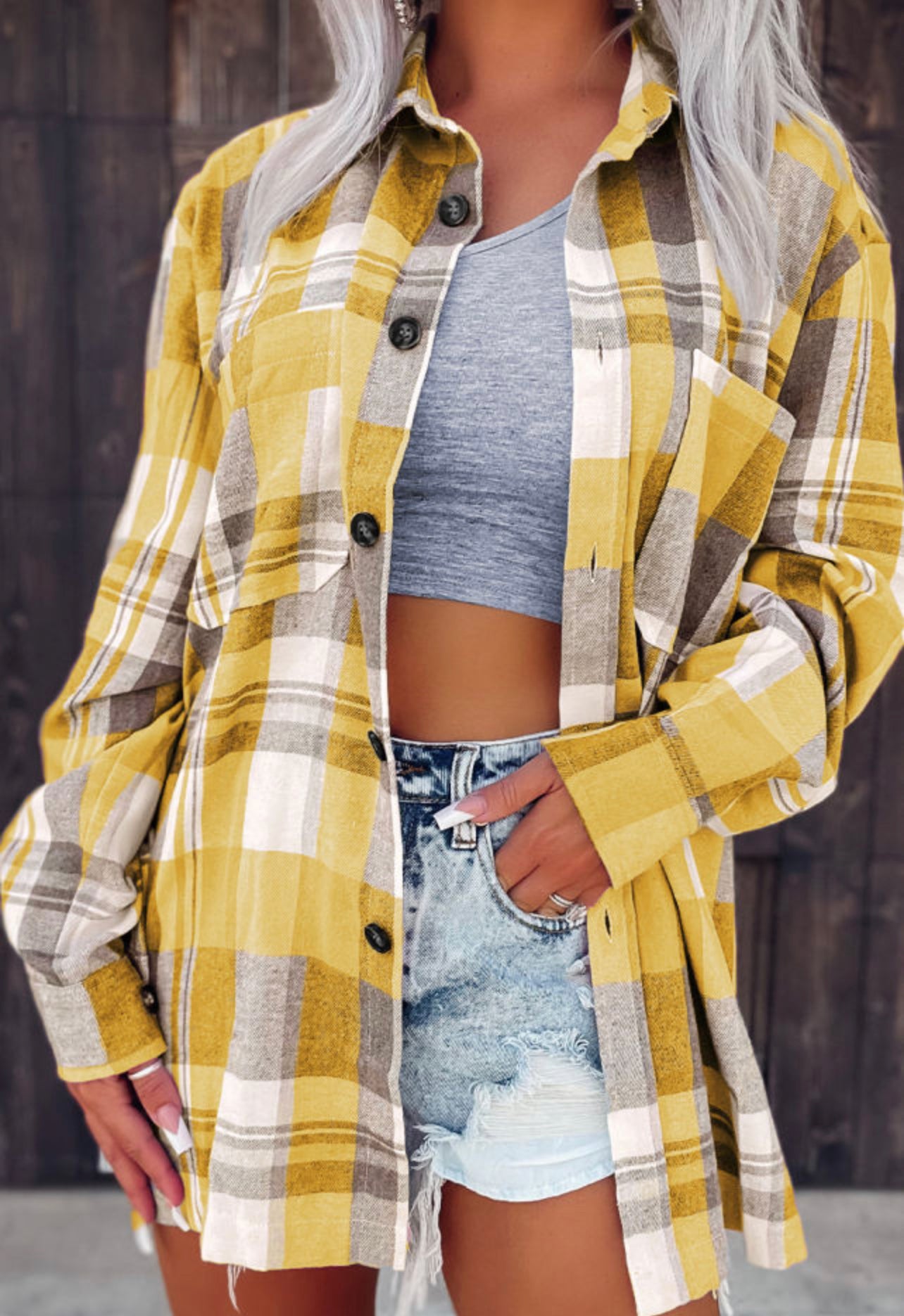 Yellow Plaid Button Up