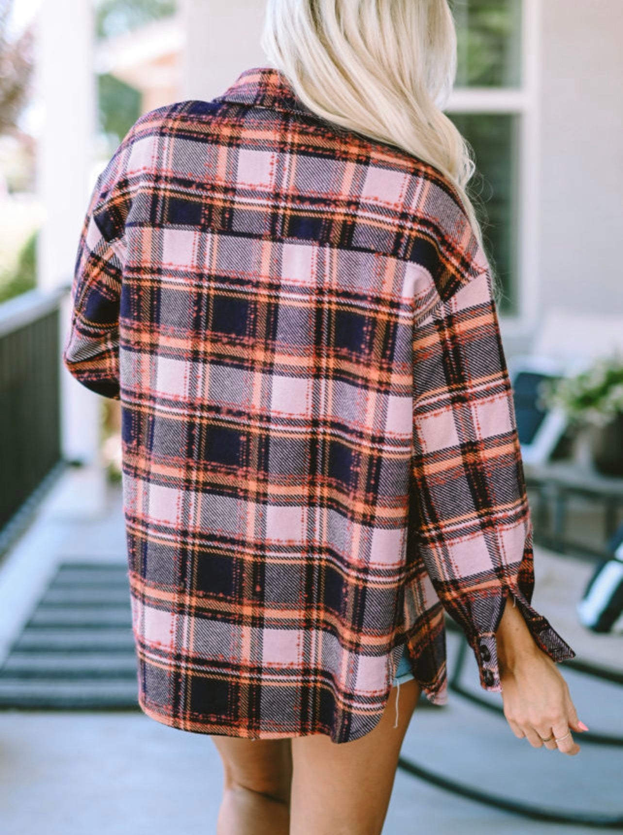 Oversized Flap Pockets Plaid Shacket