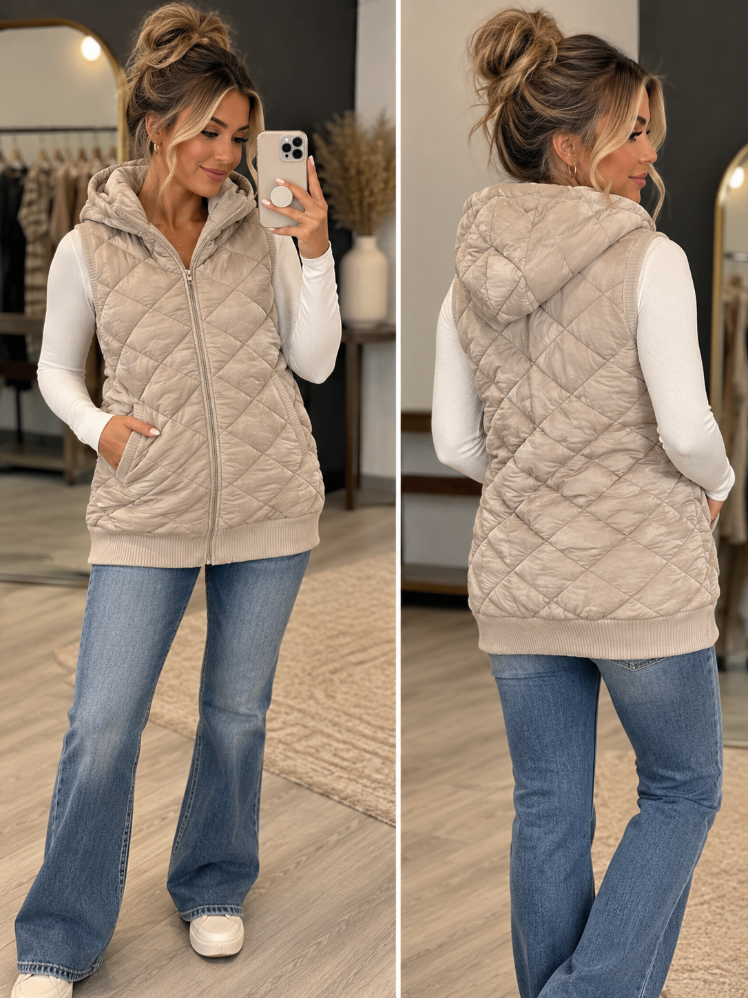 Cobblestone Cozy Quilted Hooded Vest
