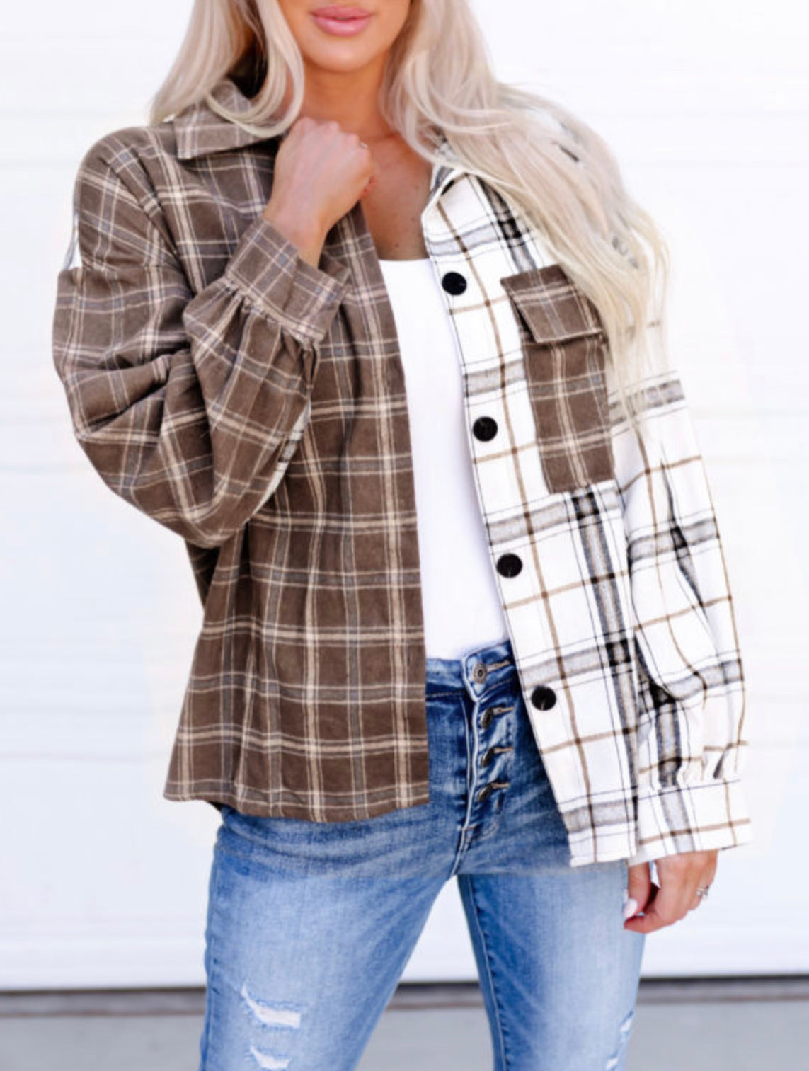 Brown Mixed Plaid Soft Oversized Shirt