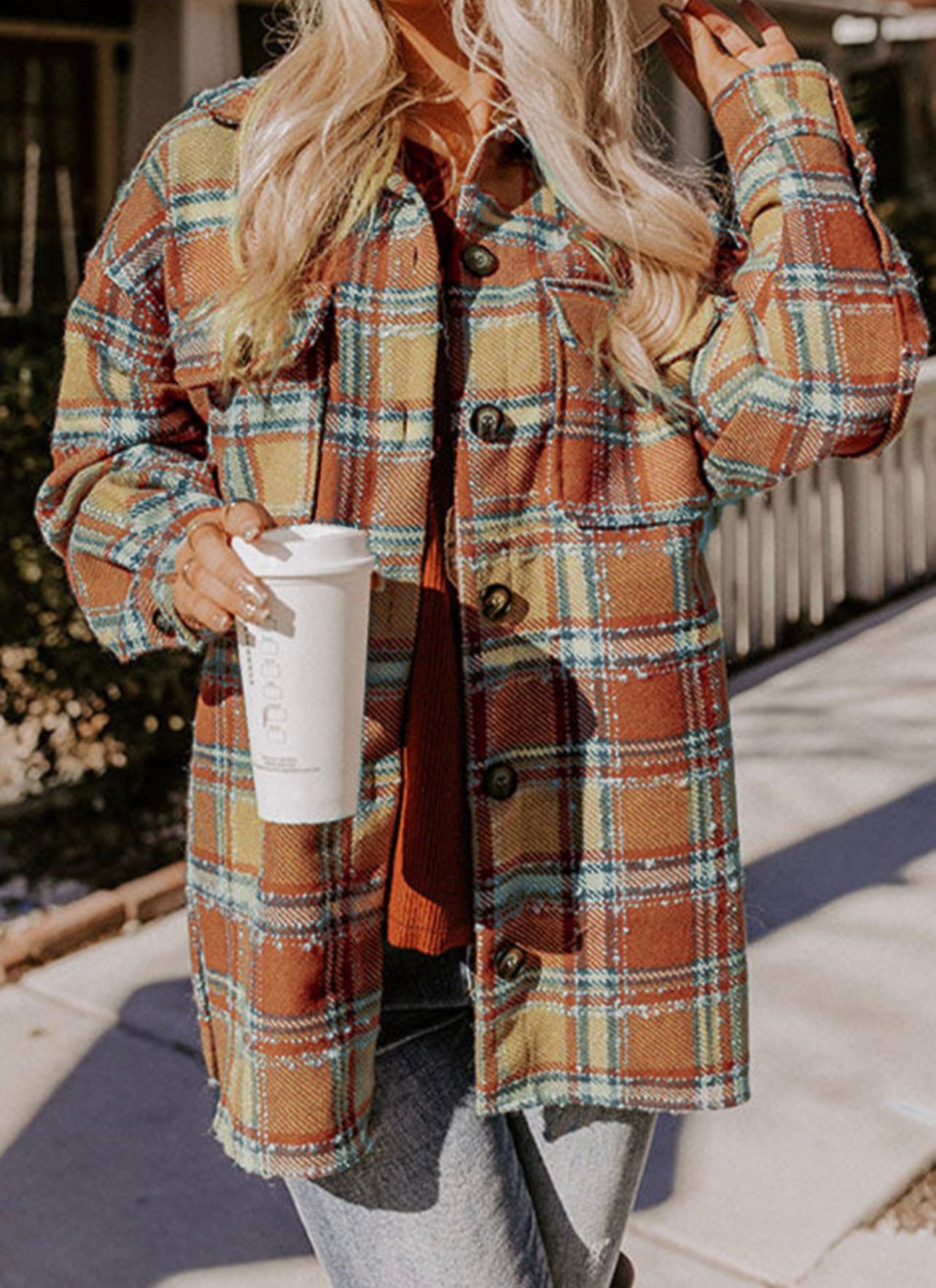 Oversized Flap Pockets Plaid Shacket