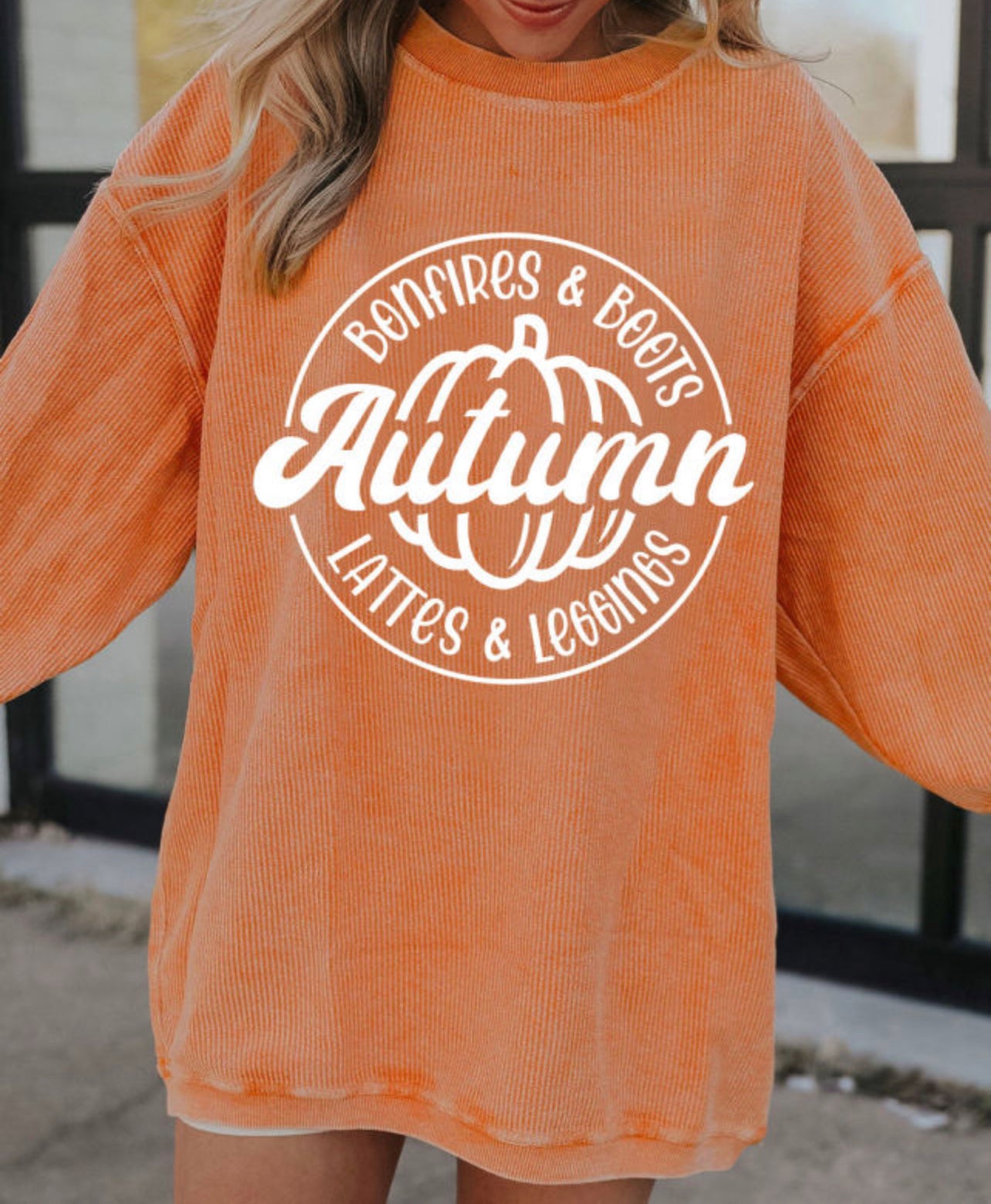 Orange Autumn Pumpkin Graphic Print Corded
Oversized Sweatshirt