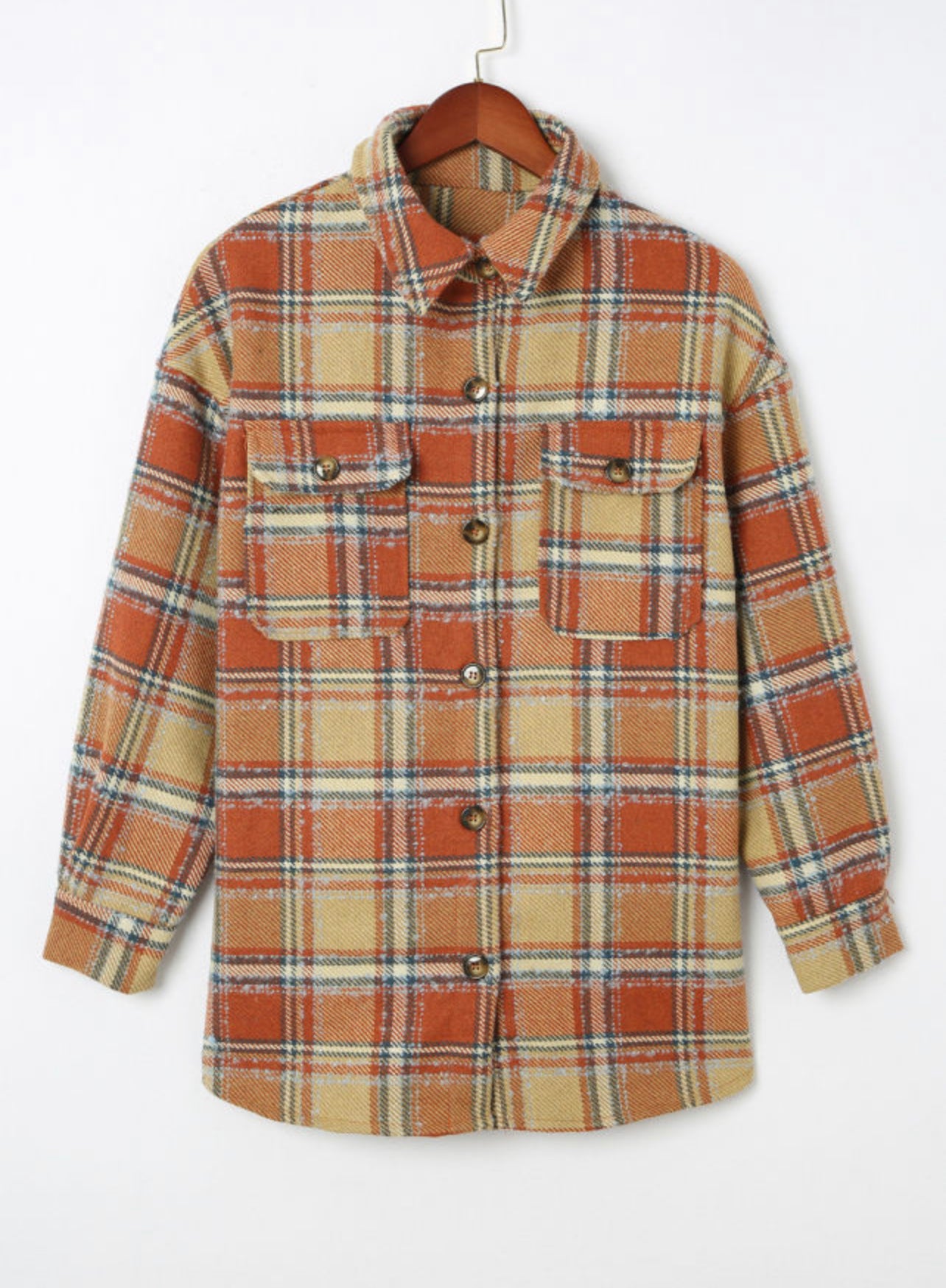 Oversized Flap Pockets Plaid Shacket