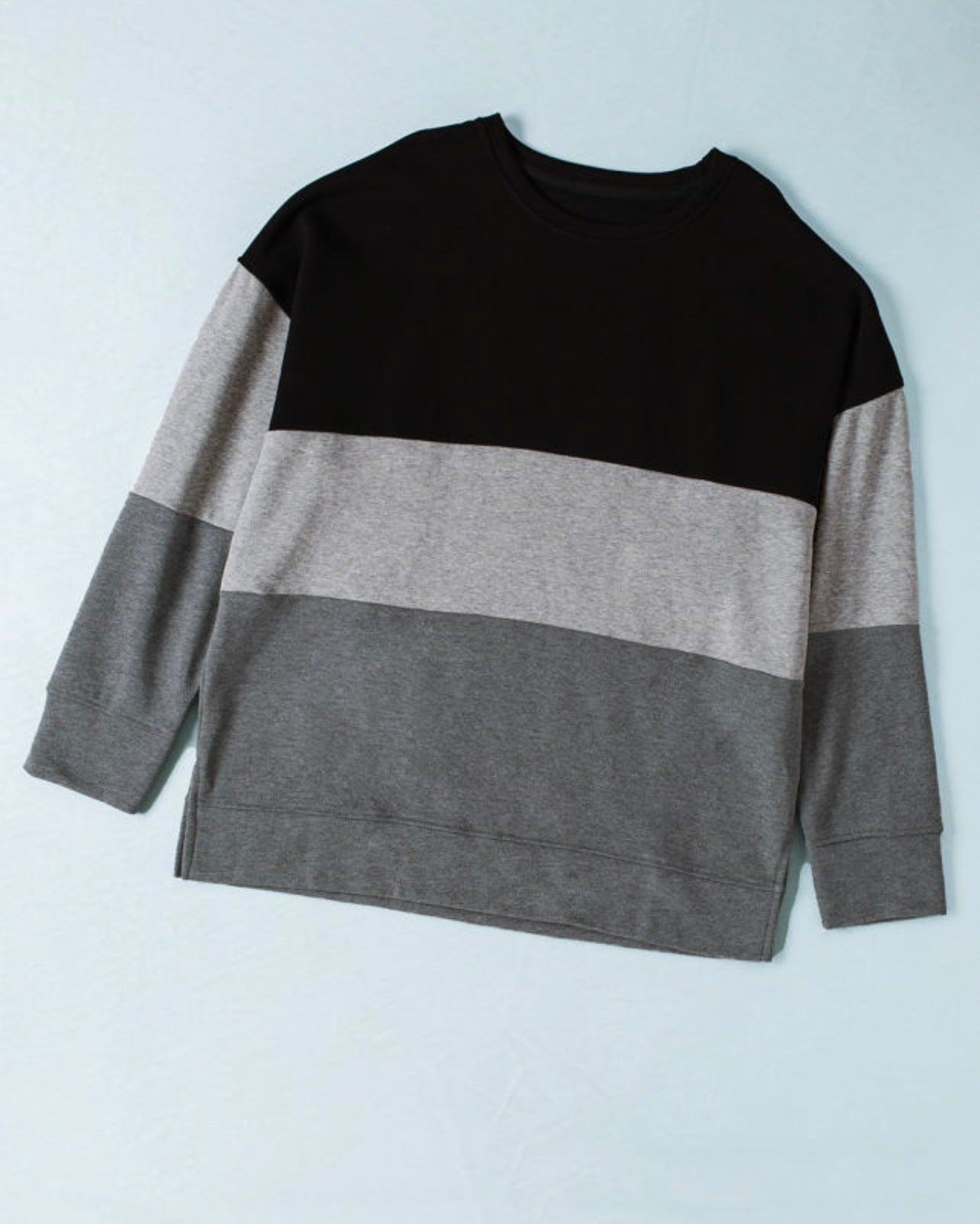 Curvy Black Crew Neck Colorblock Sweashirt