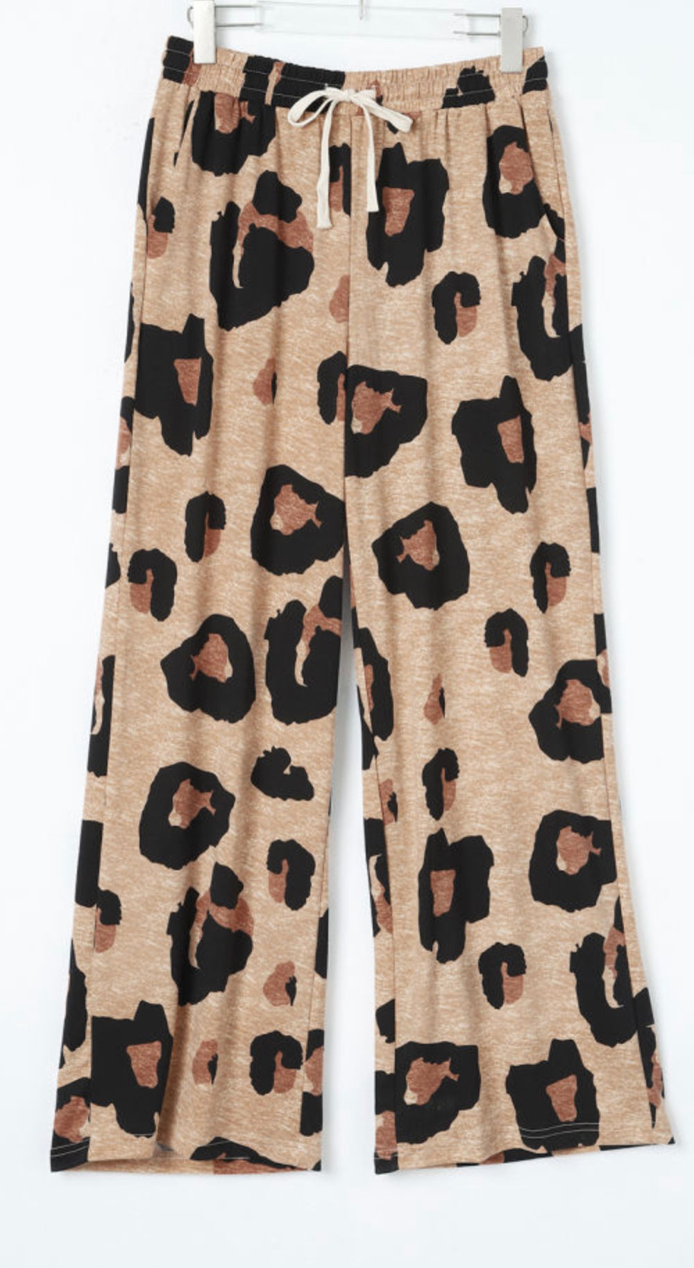 Leopard Drawstring Wide Leg Casual Pants