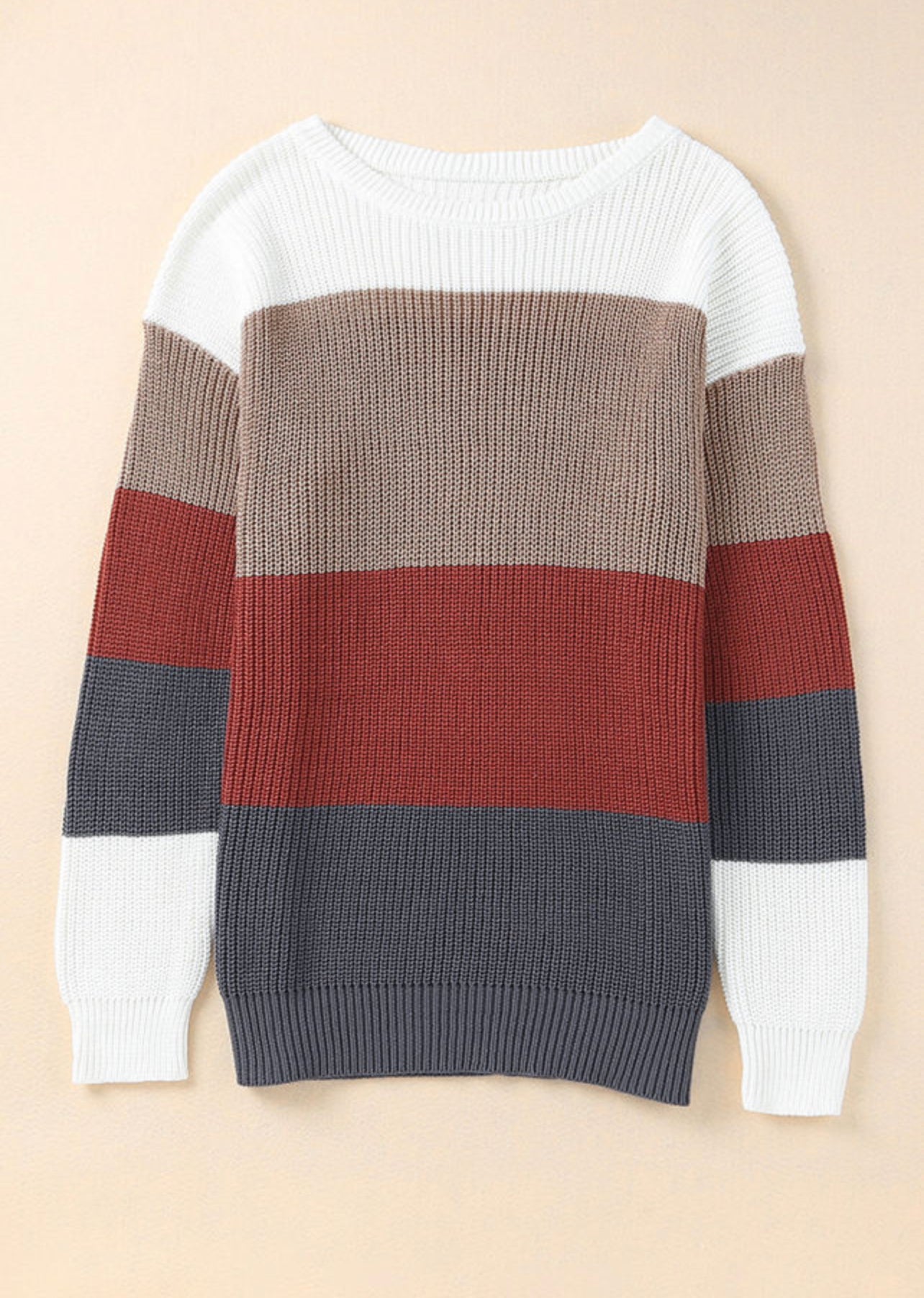 Color Block Knitted O-neck Pullover Sweater