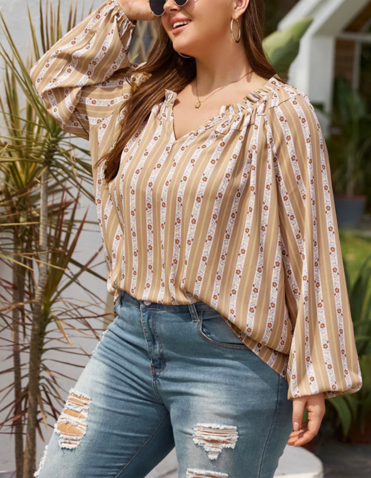 Curvy Split Neck Blouse