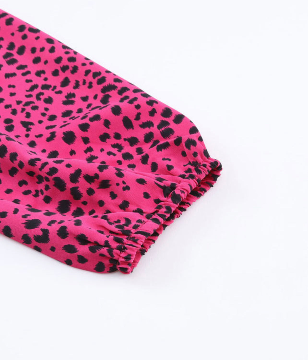 Rose Leopard Print Pleated Blouse with Keyhole