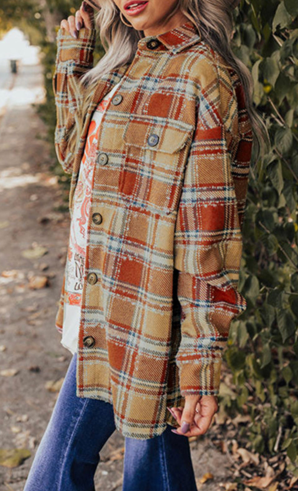 Oversized Flap Pockets Plaid Shacket