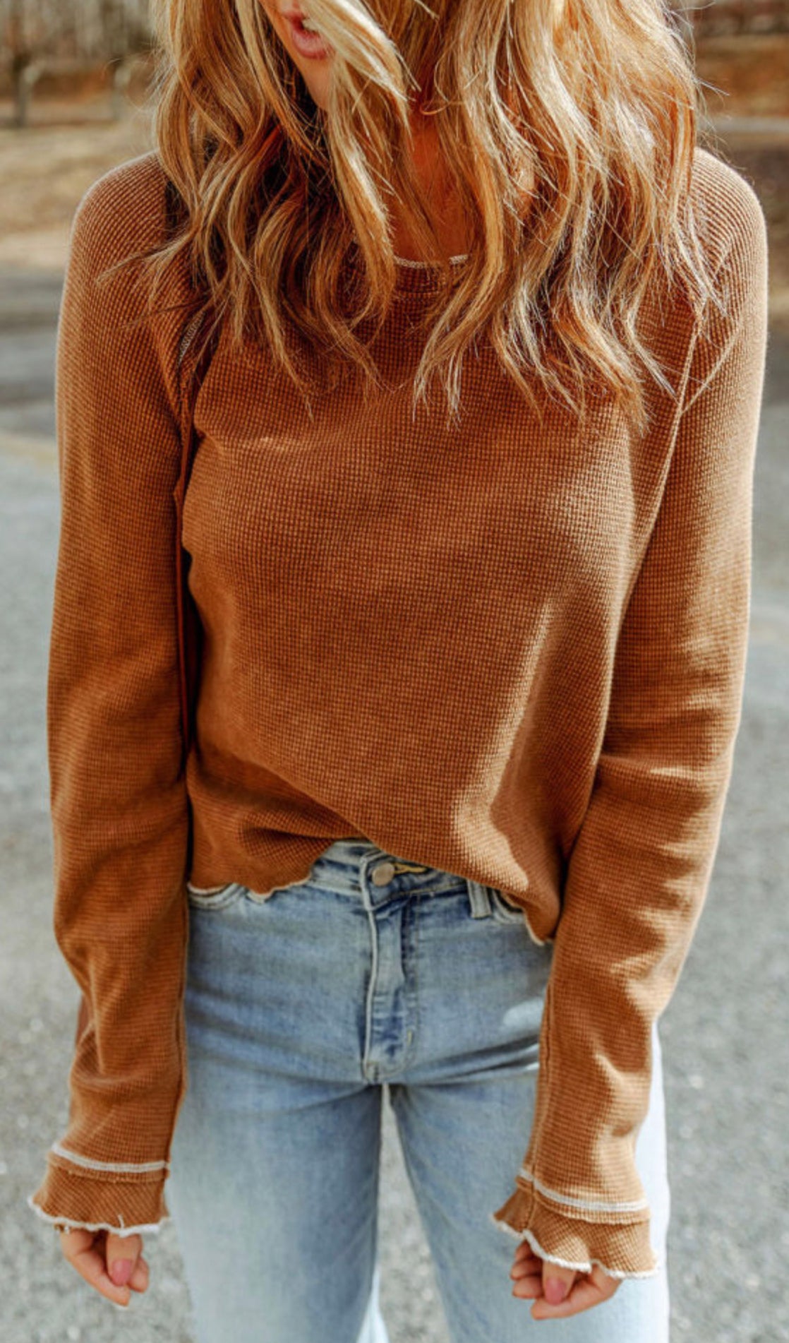 Textured Round Neck Long Sleeve Top