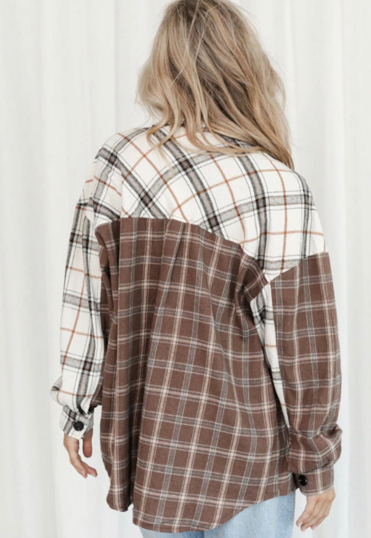 Brown Mixed Plaid Soft Oversized Shirt