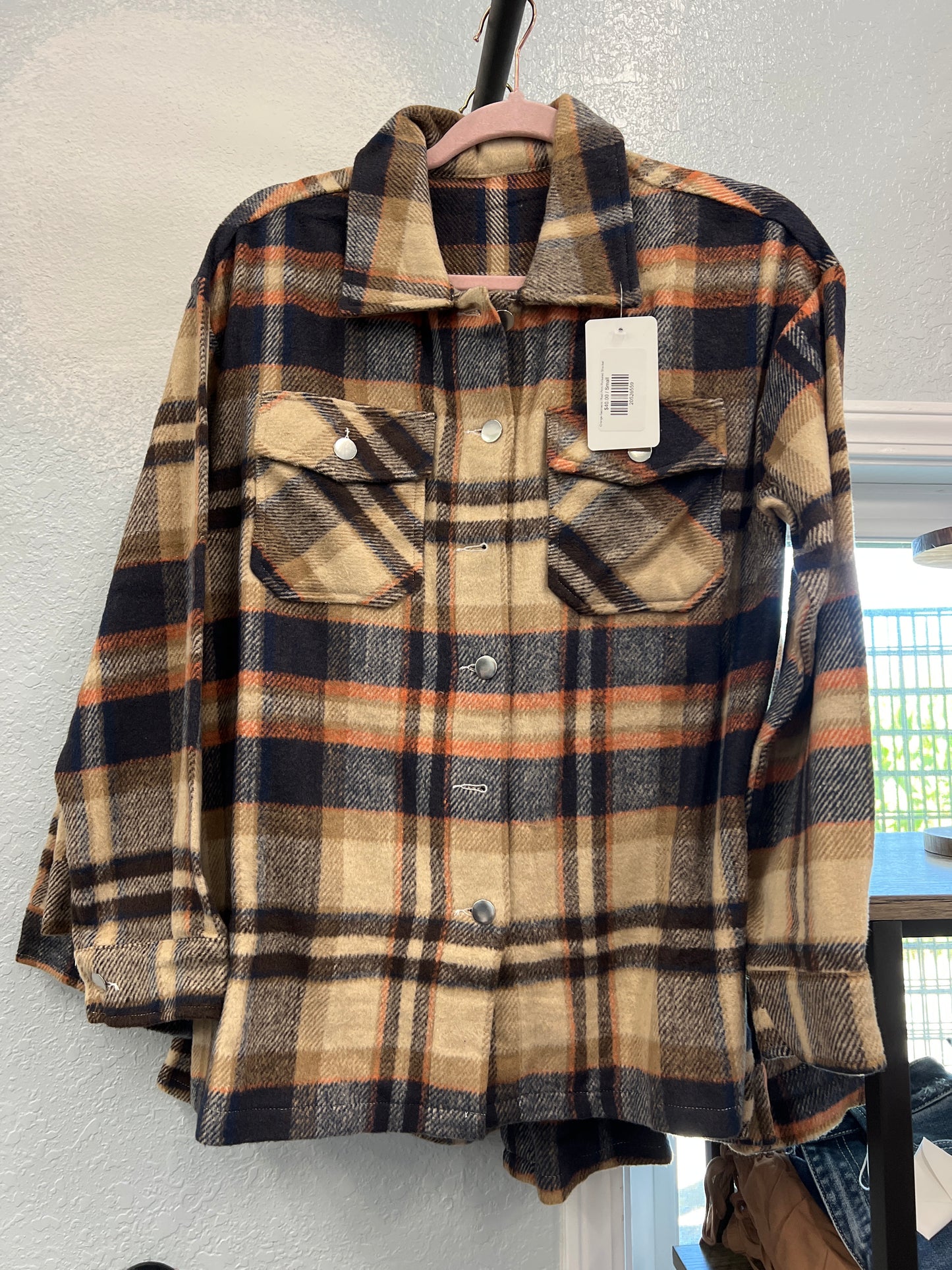 Brown orange blue plaid Shacket