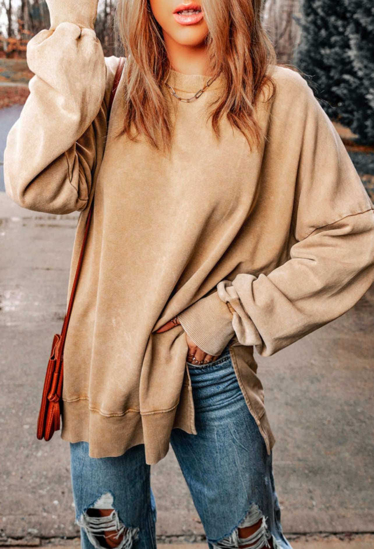 Drop Shoulder Ribbed Trim Oversized
Sweatshirt