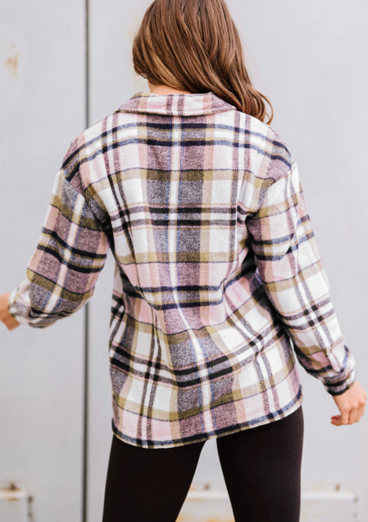 Pink Geometric Plaid Print Pocketed Shacket