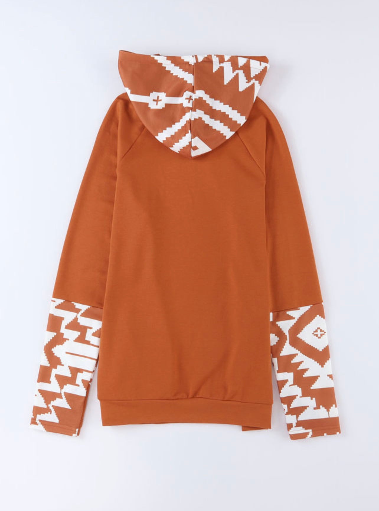 Aztec Print Patchwork Thumb Hole Hoodie