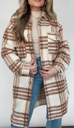 Brown Plaid long shacket