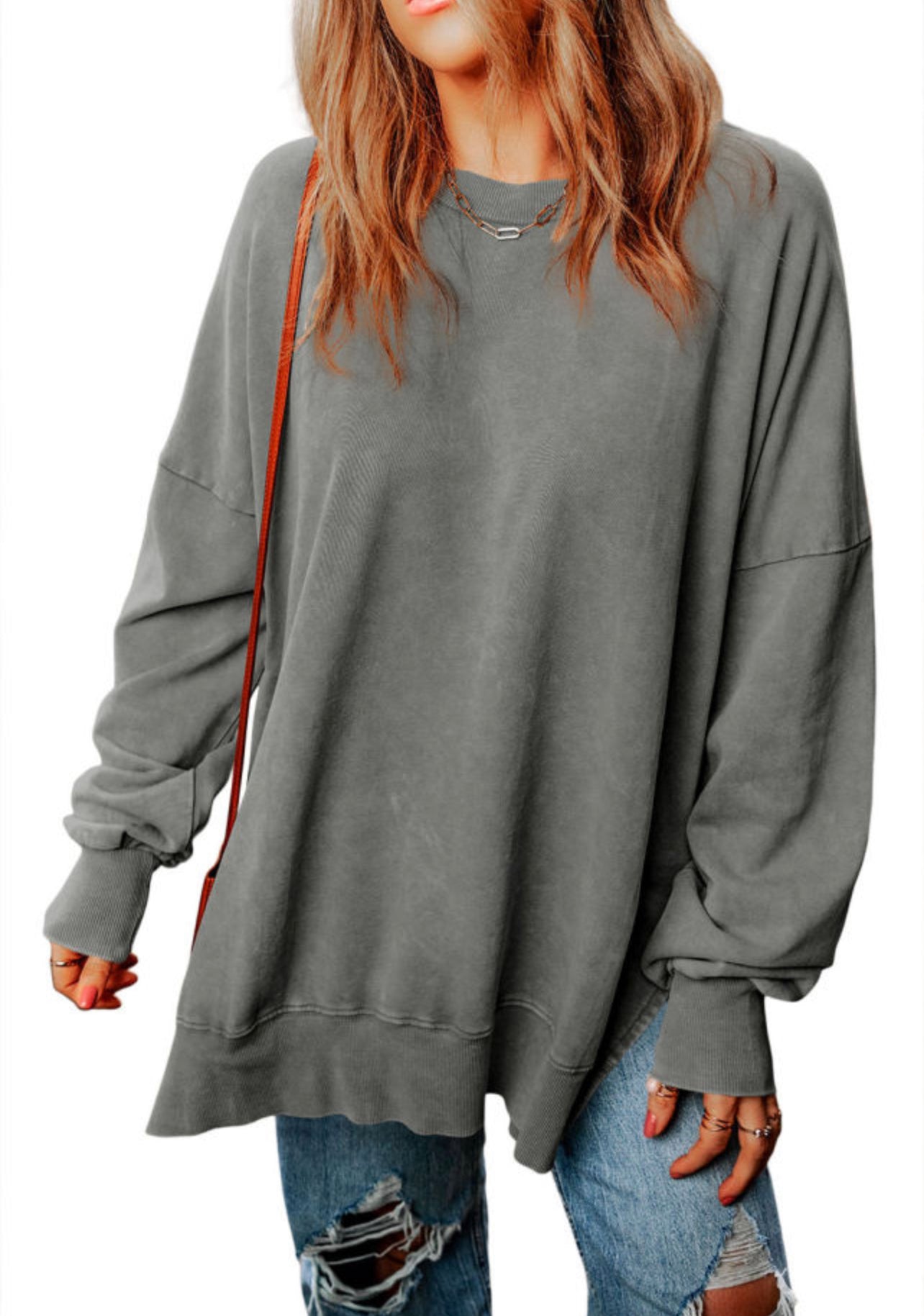 Drop Shoulder Ribbed Trim Oversized
Sweatshirt