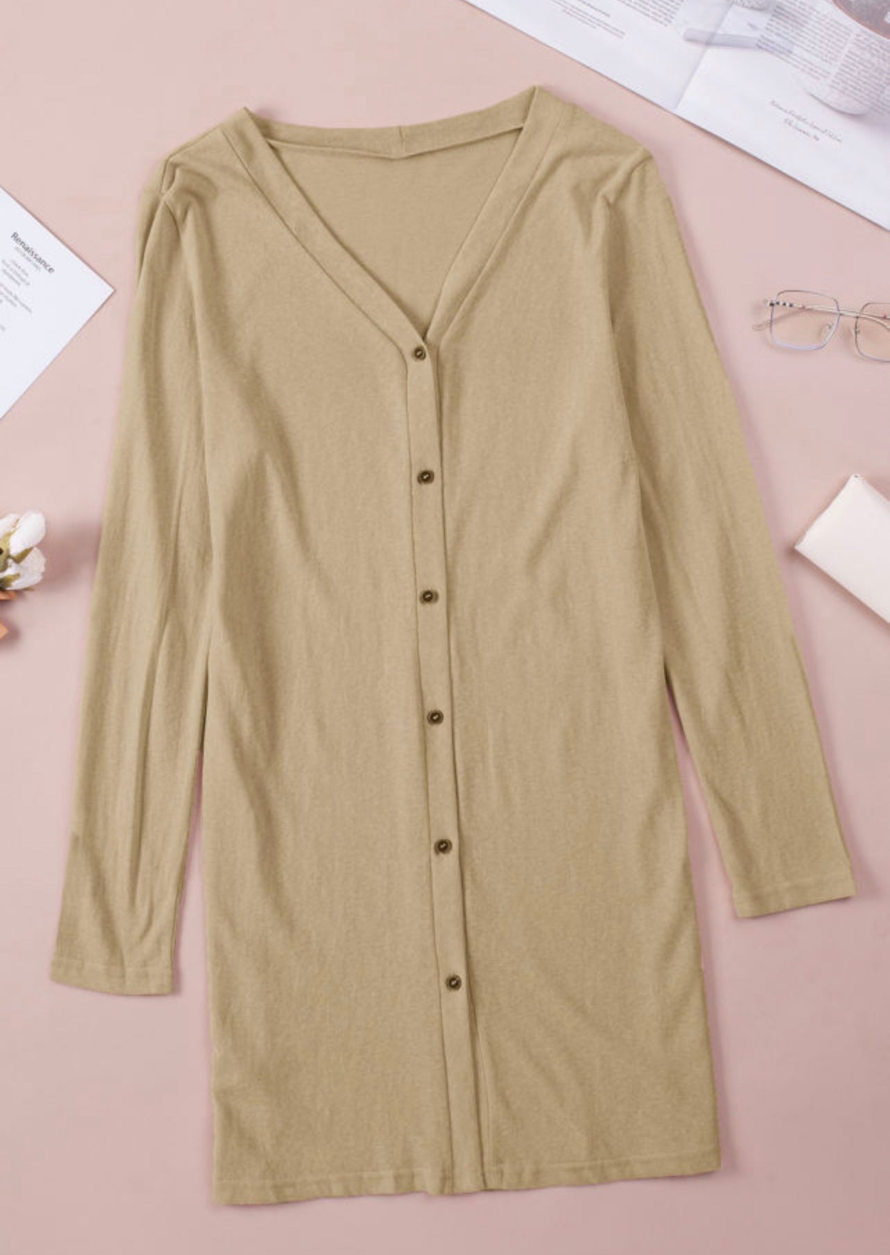 Solid Color Open-Front Buttons Cardigan