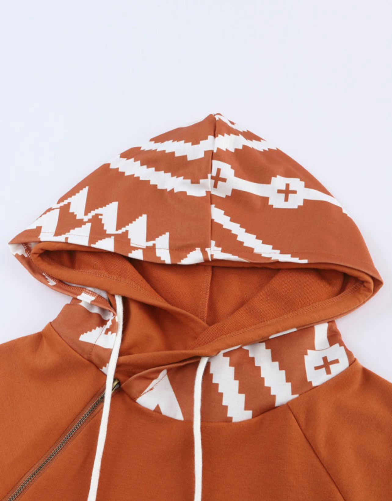 Aztec Print Patchwork Thumb Hole Hoodie