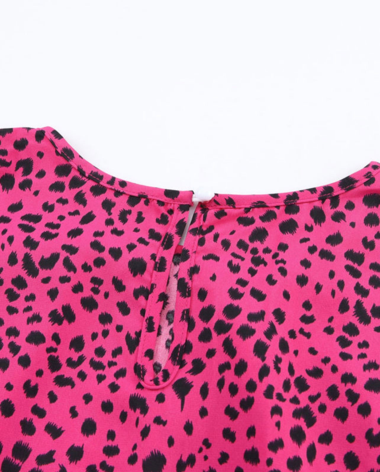 Rose Leopard Print Pleated Blouse with Keyhole