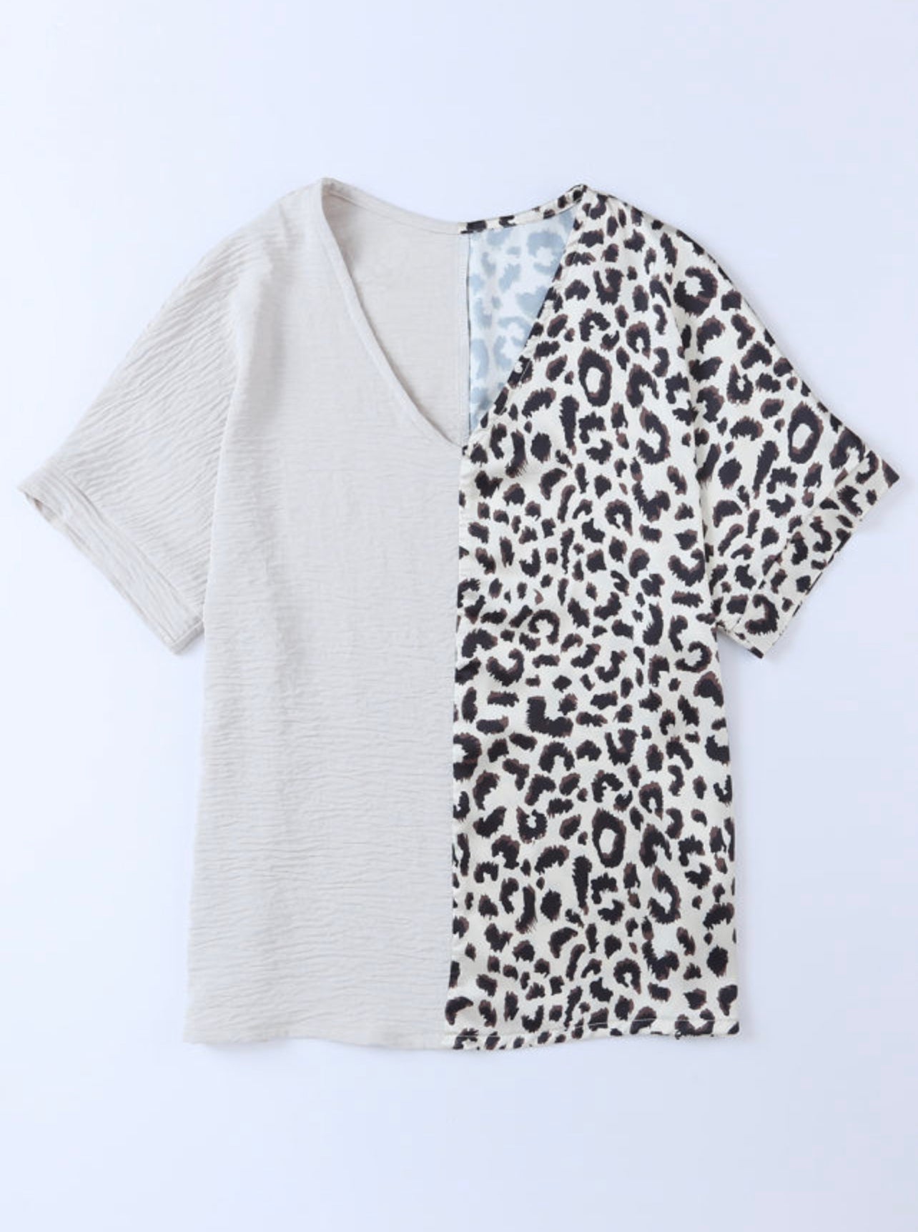 Khaki Contrast Leopard Color Block Blouse