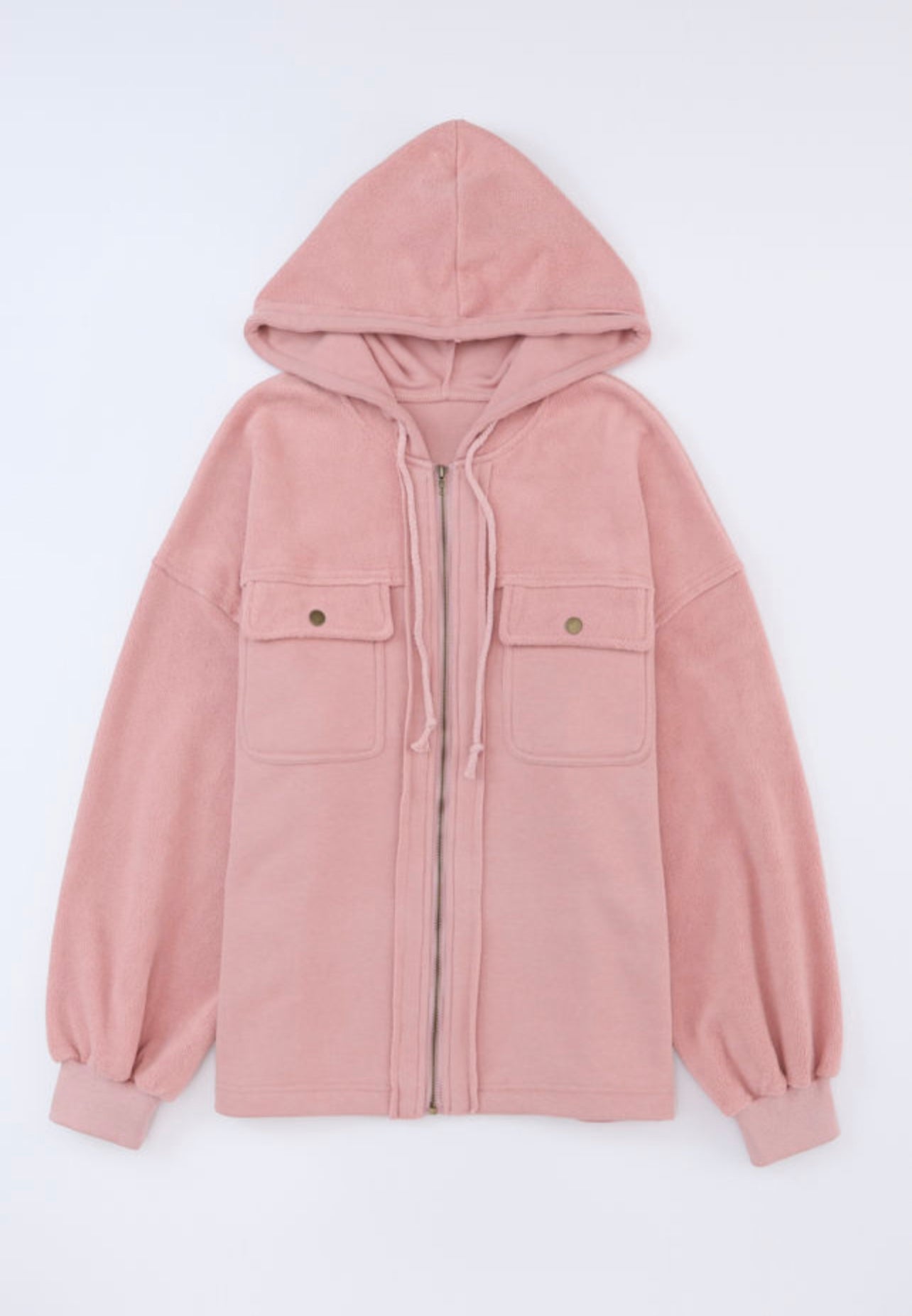 Flap Pocket Drawstring Hood Zip Up Jacket