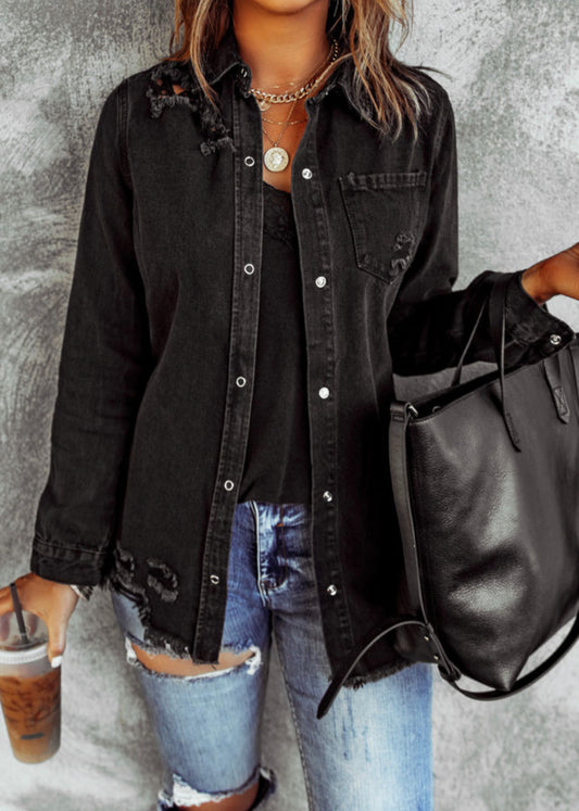 Black Ripped Denim Jacket