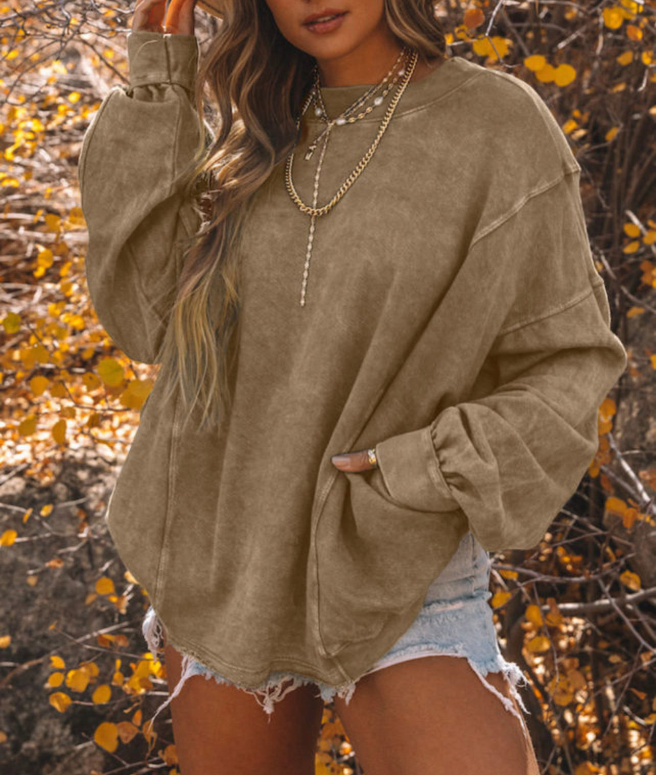 Exposed Seam Twist Open Back Oversized Sweatshirt