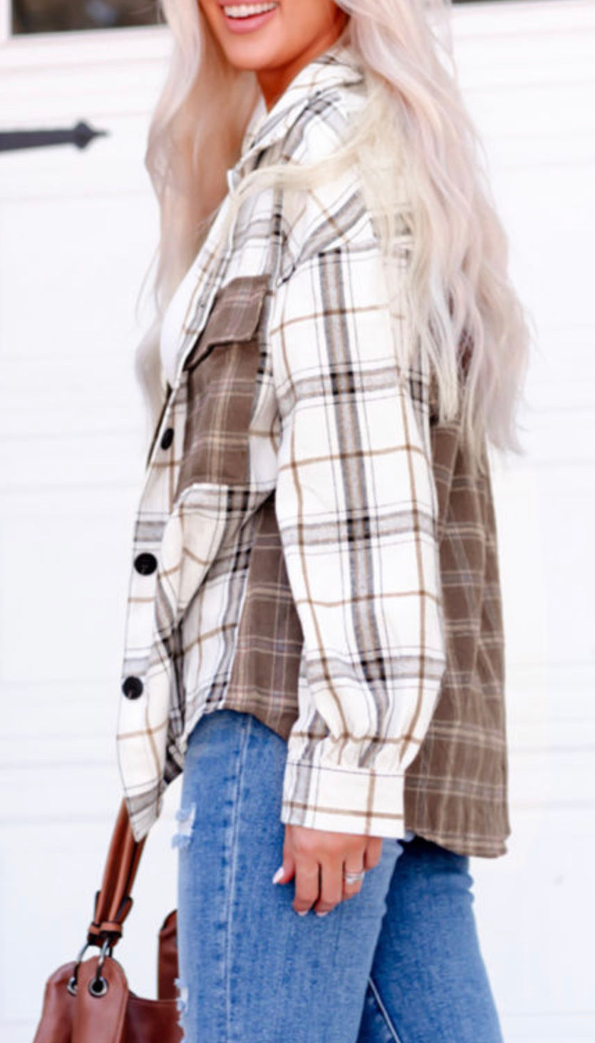 Brown Mixed Plaid Soft Oversized Shirt