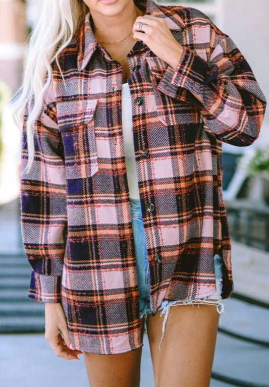 Oversized Flap Pockets Plaid Shacket