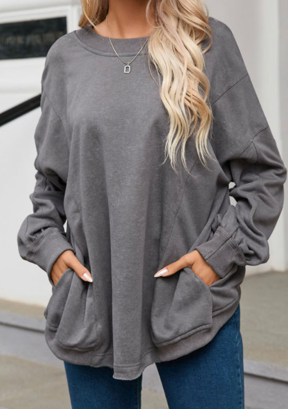 Exposed Seam Twist Open Back Oversized Sweatshirt