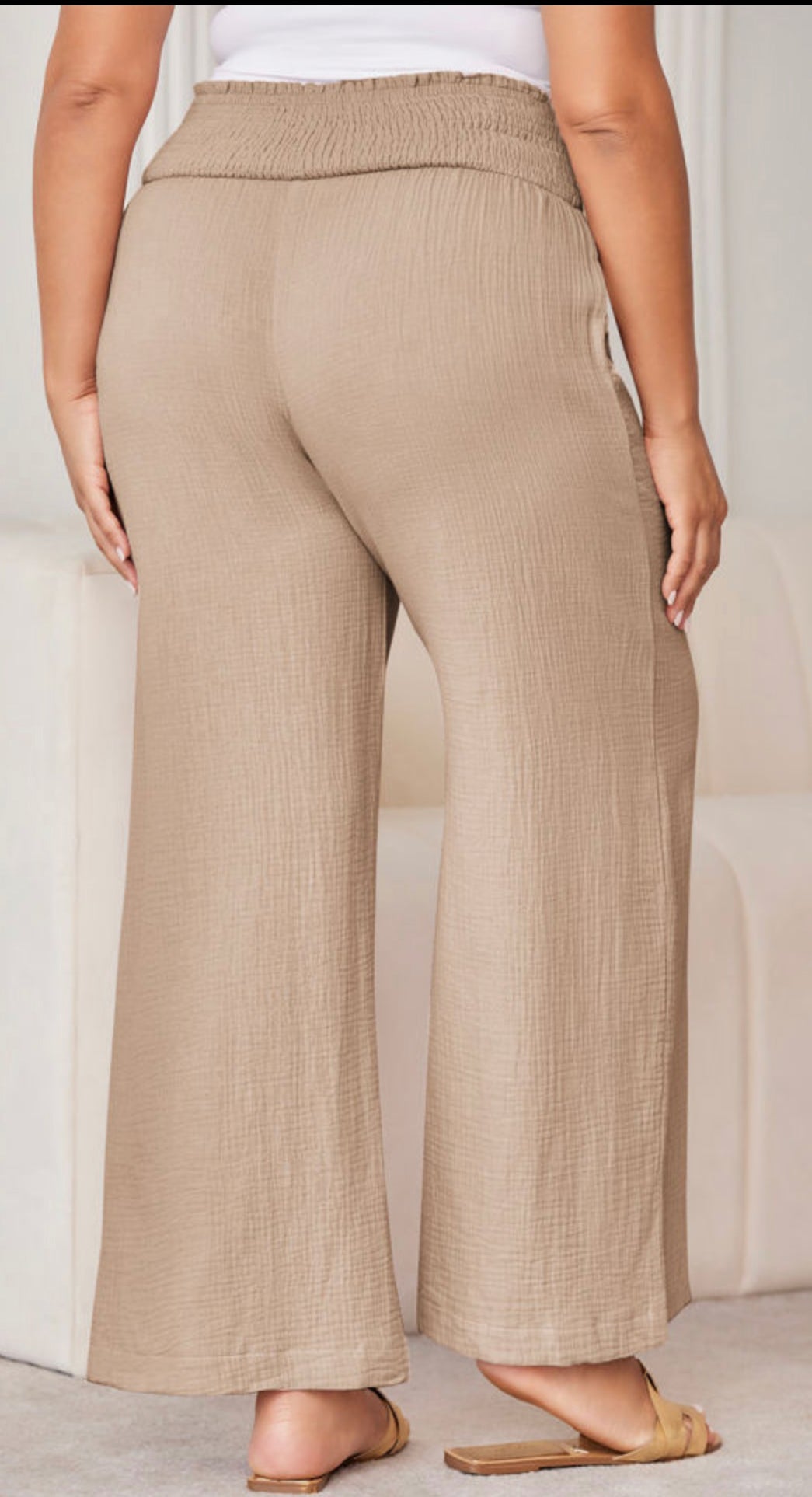 Dark Khaki Textured High Waist Wide Leg pants