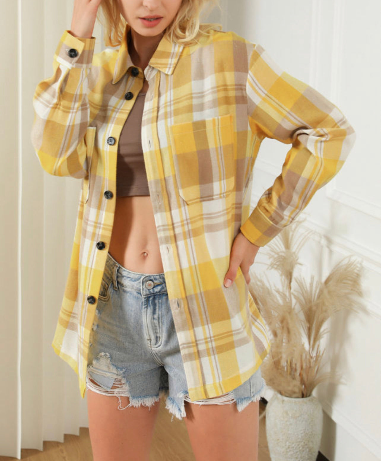 Yellow Plaid Button Up