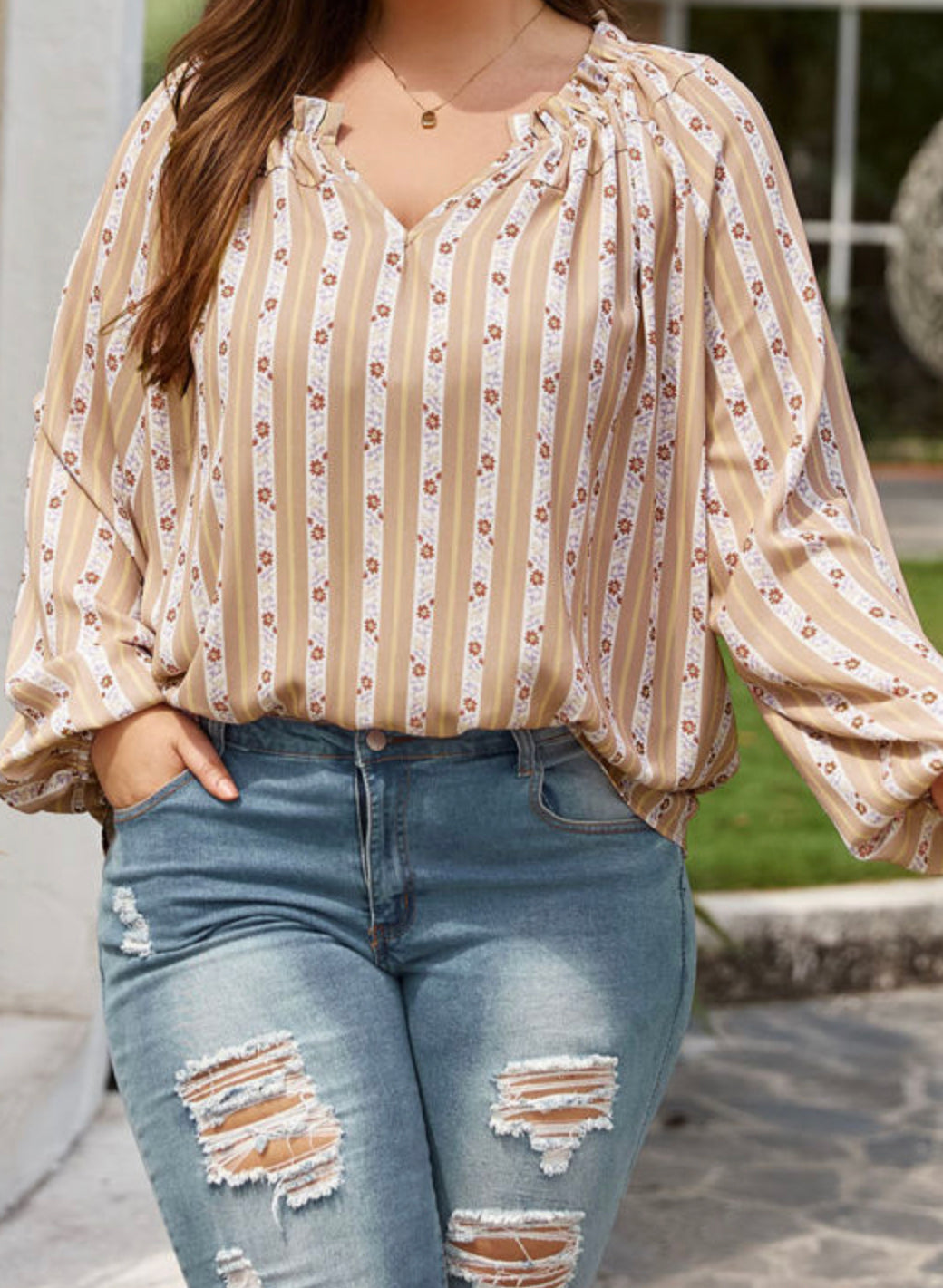 Curvy Split Neck Blouse