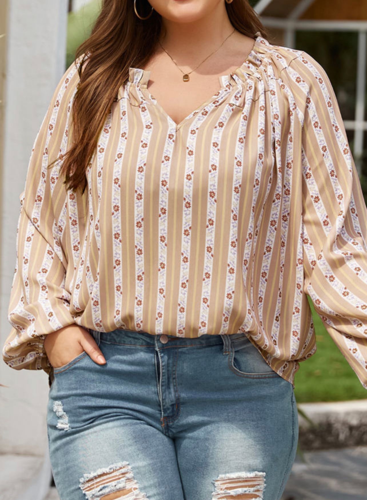 Curvy Split Neck Blouse