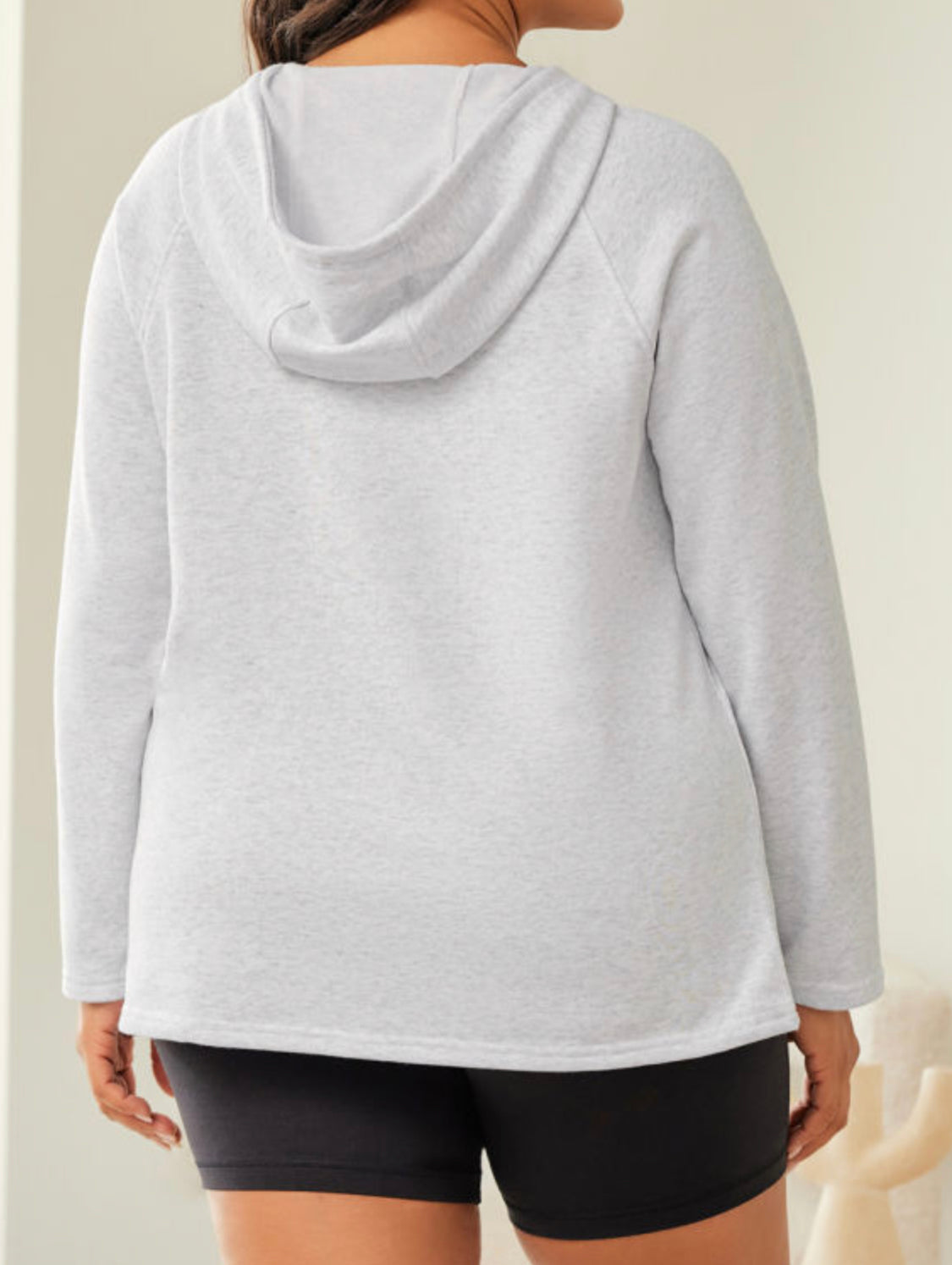 Curvy Gray Kangaroo Pocket Henley Button Hoodie