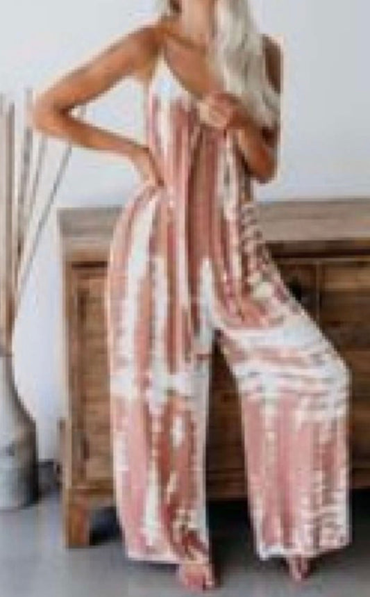 loose fit tie dye wild leg jumpsuit sets