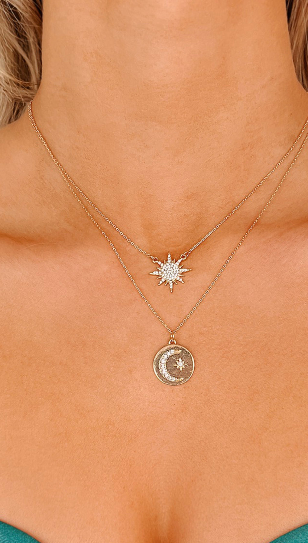 Layered star and moon necklace