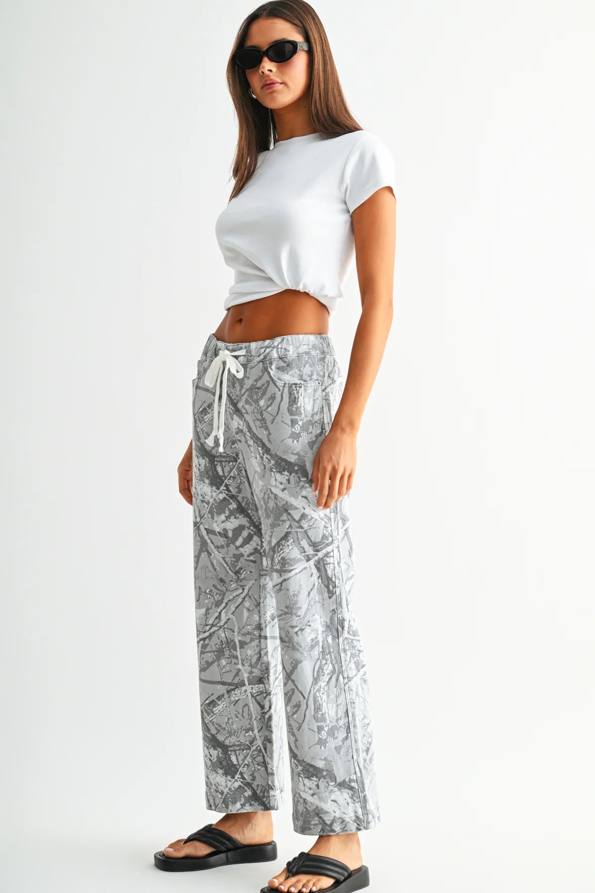 Frosted Camo High-Rise Wide Ankle Joggers