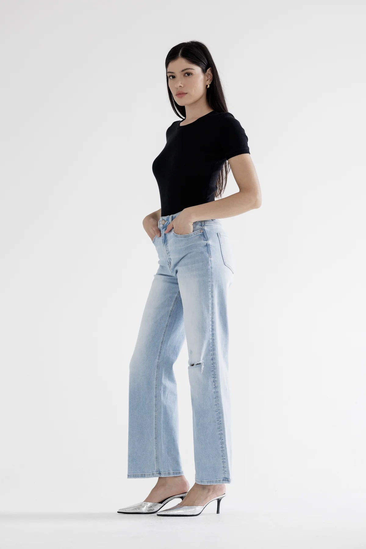 The Blake Super High-Rise Knee Slit Wide Leg Jeans